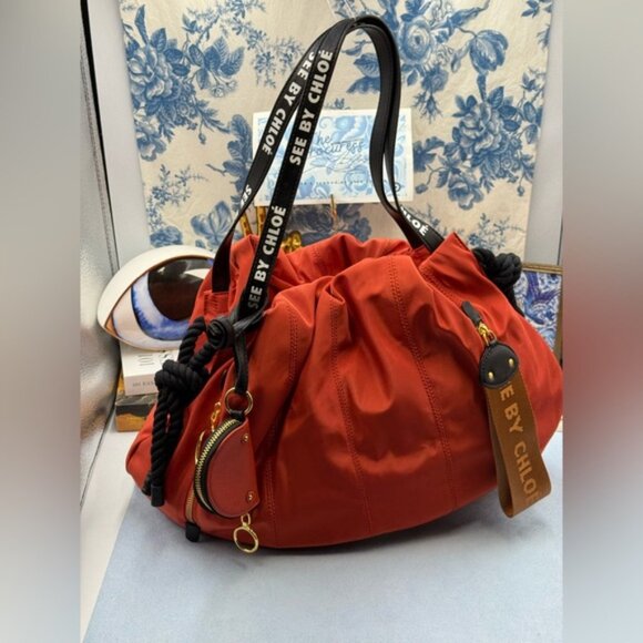 🆕 SEE BY CHLOE 🧿 NWOT Flo Shoulder Bag, Red Nylon - Picture 2 of 15